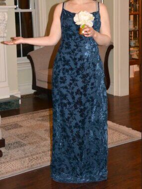NWT Lulus Slate Blue Floral Print Velvet Maxi Dress (size: M)